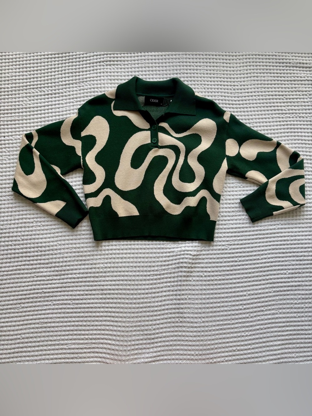 NWT Cider Everyday Illusion Psychedelic Swirl Cropped Collar Sweater Green - M - Picture 6 of 6
